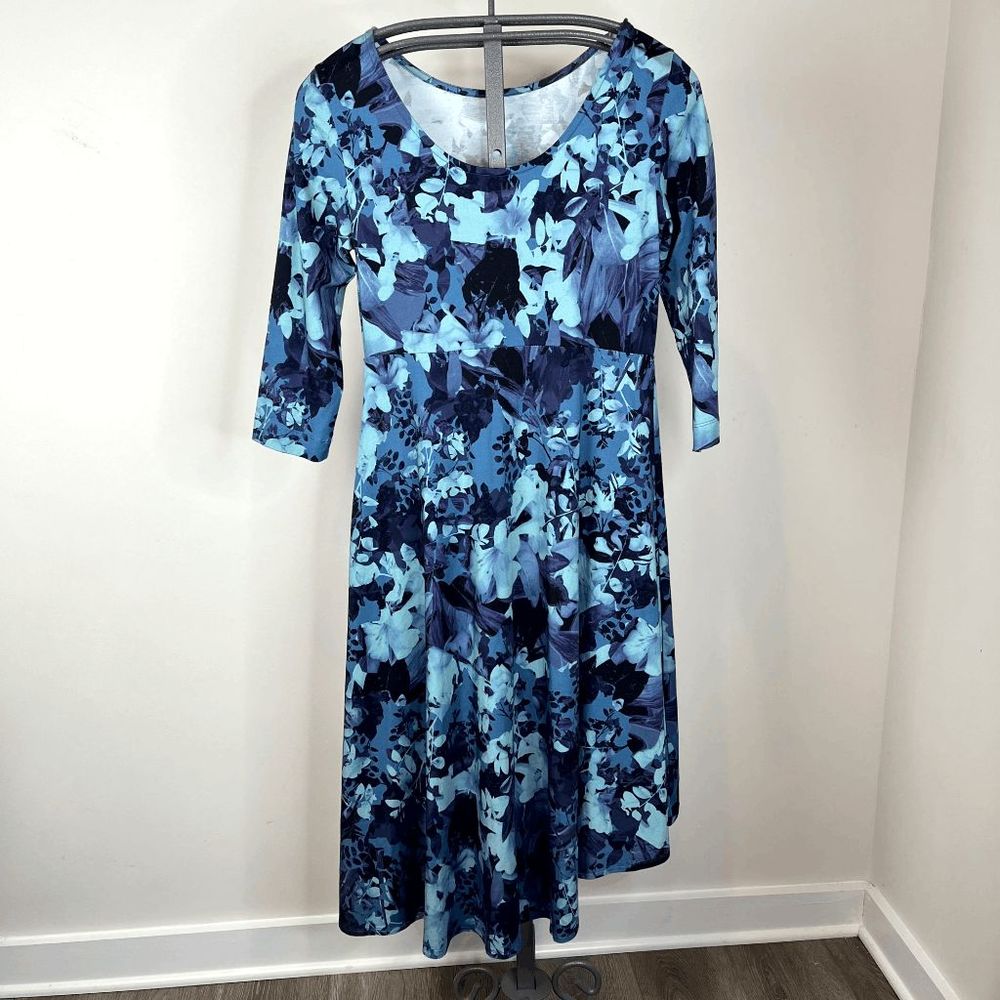 Soft Surroundings Womens Blue Cotton Round Neck Long Sleeve Knee Length Dress Si